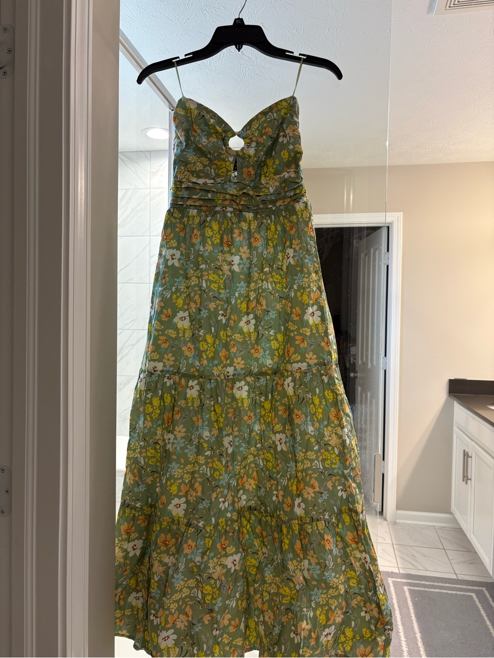 Vici Green Floral Maxi Dress with Yellow & White Blossoms